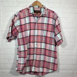 Vintage Eddie Bauer Plaid Button Up Shirt Mens Size Large Pink Colorful 90’s